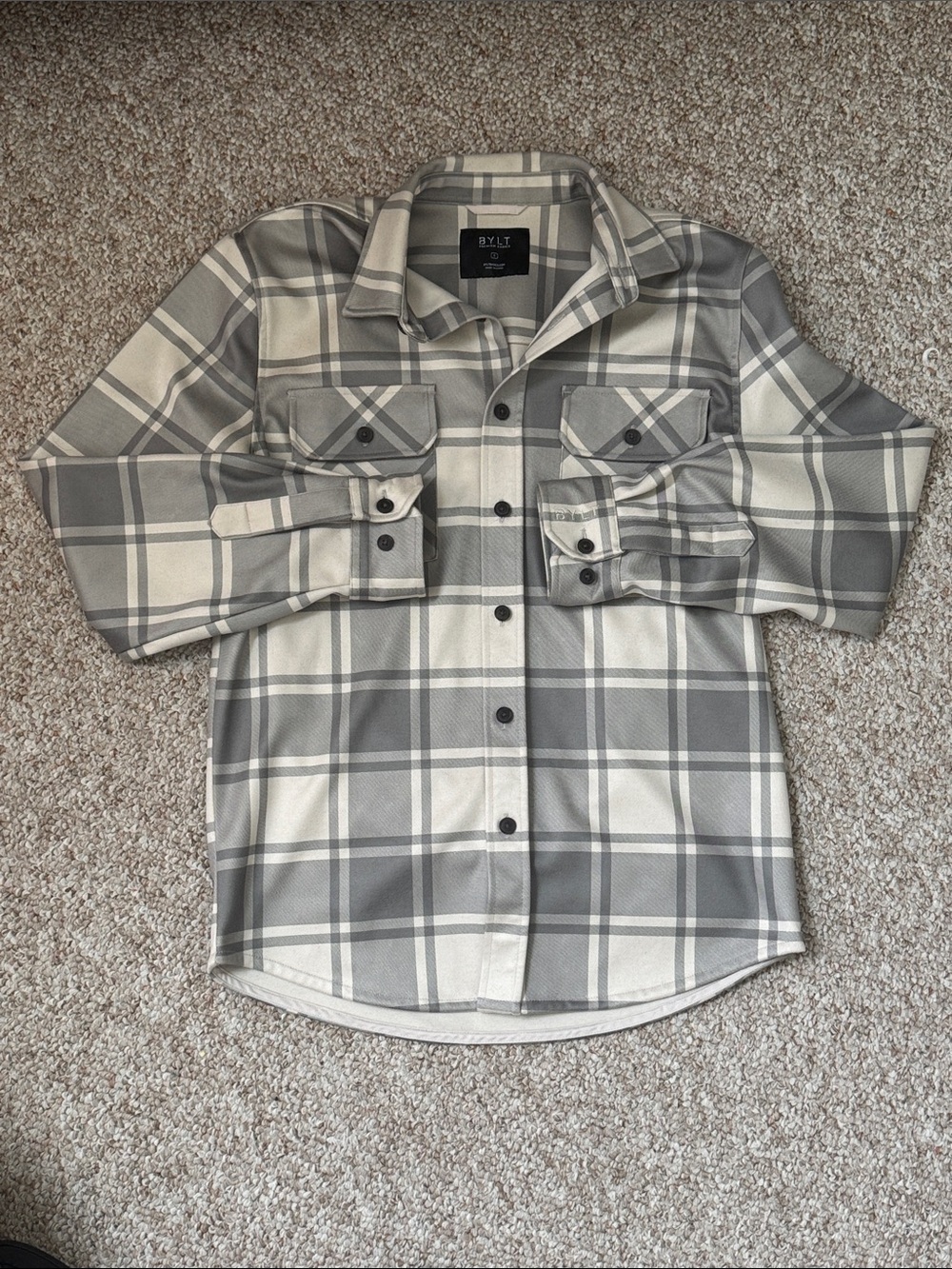 BYLT Basics Men’s Olive Plaid Coastal Overshirt Size Small